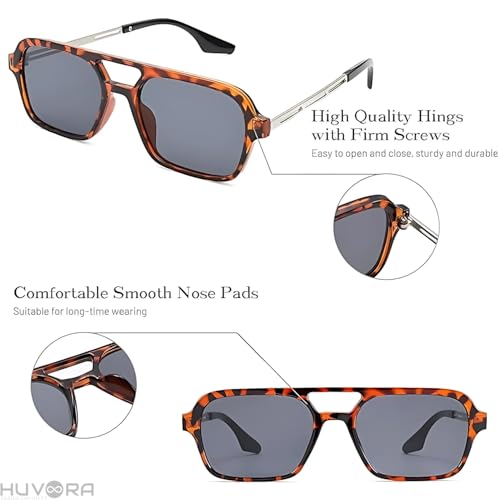 Image of Retro Flat Square 70's Aviator Double Bridge Metal Sunglasses for Men Women | Anti Blue UV Protection Zero Power Stylish Computer Night Driving Glasses | Trendy Branded Goggles