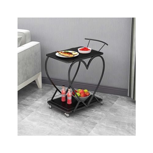 Moderno carrito de cocina negro – Carrito de bar móvil de 2 niveles y estación de café de 34.3 pulgadas, mini isla de servicio para comedor y sala de estar, elegante y funcional