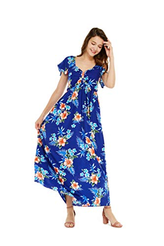 Image of Matchable Family Hawaiian Luau Men Women Girl Boy Clothes in Hibiscus Blue