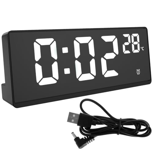 Image of Hournor Smart Digital Alarm Clock with LED Display,USB Powered,Auto Sensor Night Light, Time Date Temperature Display, Loud Alarm Clock for Heavy Sleepers, Bedside Table, Study Desk and Office Use