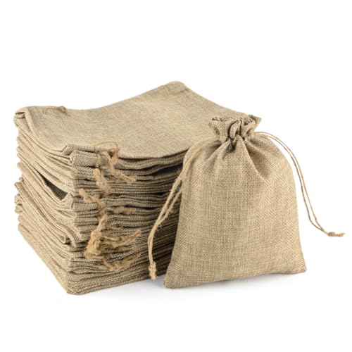 PLECUPE 30Pcs Sac Toile de Jute, 17x23cm Pochette Tissu avec Cordon en Ficelle de Chanvre, Sac en Toile de Jute, Sac en Jute pour Sachet Lavande, Pochette Bijoux (Couleur Primaire)