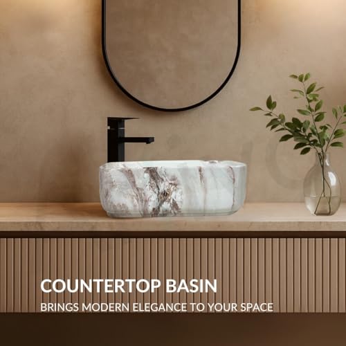 Image of Artiva Ceramic Wash Basin /Tabletop Washbasin For Bathroom,12 inchx16 inch /Small Countetop Bathroom Basin /Table Top Basin For Home,Office,Hotel /Rectangle Glossy Sink (Caramel Meroon,12x16 Inch)