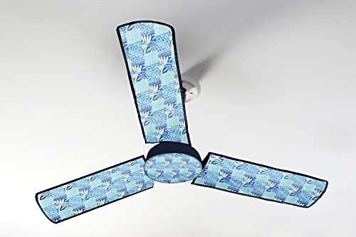 Image of Stylista Waterproof & Dustproof Three Blade Ceiling Fan Cover with attachable Enclosure Set of 3 Fan Covers Surface Pattern Blue