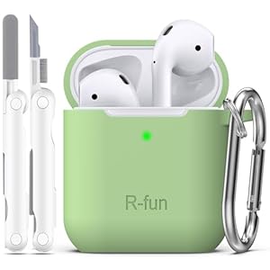 R-fun Compatible with AirPods Case Cover, Soft Silicone Protective Cover with Keychain for Women Men Compatible with Apple AirPods 2nd 1st Generation Charging Case, Front LED Visible,Avocado