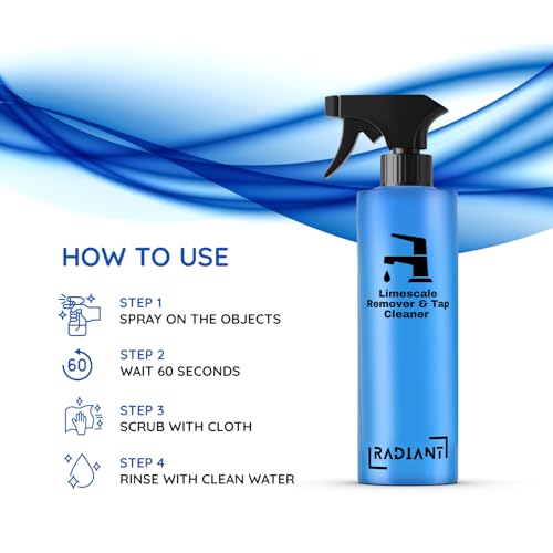 Image of Radiant 500ml Tap Cleaner and Limescale for Bathroom | Hard water stain remover and Shower head cleaner | Taps cleaning liquid spray| Also Use in Industries (Pack of 1 (500ml))