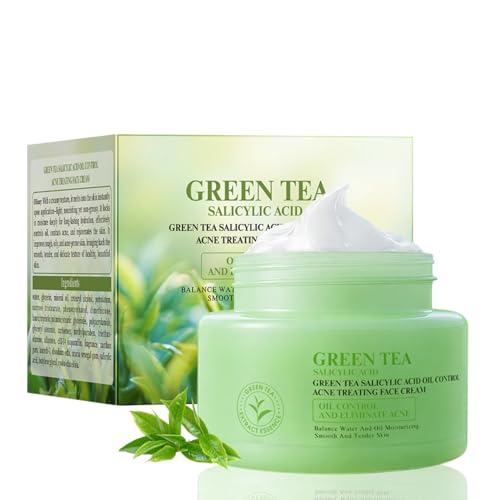Salicylic Acid & Green Tea Anti Acne Control Cream – Oil Control BHA Face Moisturiser for Acne-Prone Skin, Pimple Face Cream for Women,MEN, Helps Clear Pores, Reduce Spot,Blackheads & Blemishes