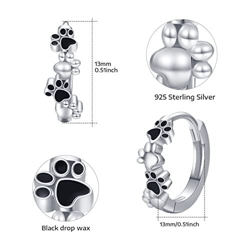 Dog Earrings for Women Small Hoops Earrings Sterling Silver Paw Print Huggie Hoop Earrings Puppy Hoops Cat Pet Paw Hoops Huggie Earrings Cartilage Earrings Cute Jewelry Gifts for Women Teen Girls4