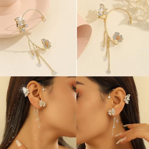 2PCS Butterfly Ear Cuffs Earrings Zircon Earrings Butterfly Ear Wrap No Piercing Eae Cuff Clip On Earrings For Women Jewelry2