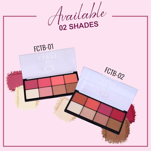 Image of Fashion Colour Tint Trove 8 Colour Blusher Highlighter Palette | Complete With 3 Dazzling HIghlighter Shades | Matte ,Shimmer Blushes & Highlighters | Long Lasting Wear | Multicolor | 20gm | (Shade no : 1)