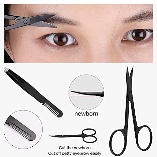 Eyebrow Scissors With Comb Tweezer, Multi-Purpose Stainless Steel Curved Small Eyelash Scissors Tweezer Comb For Women Eyebrow Eyelash Facial Gromming (Black) #TOP3