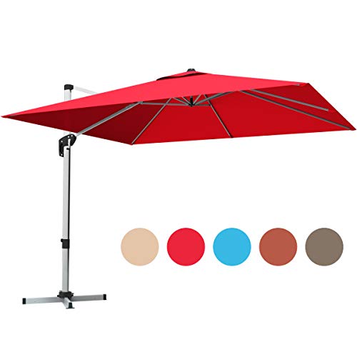 Tangkula 10 Ft Patio Offset Cantilever Umbrella, Outdoor 360 Degree Rotation Hanging Umbrella