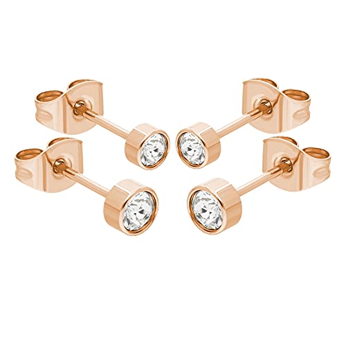 Max Palmer® 2 Paar Swarovski Kristall Ohrstecker-Set | 3mm und 4mm - Farbe: Rosegold - klar Cover