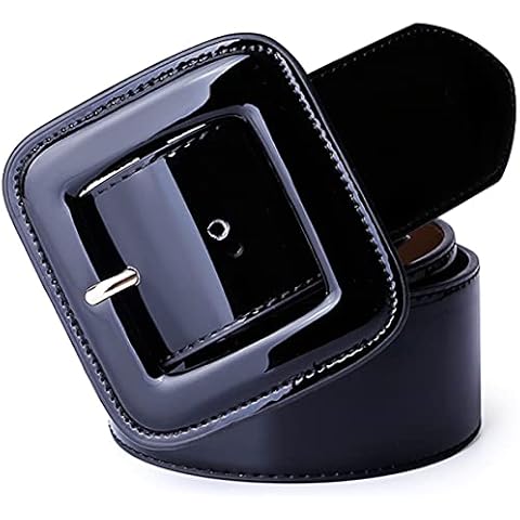 Ladies Black Patent Leather Belt With Buckle Classic High Waist Wide Belt For Dresses Jeans Pants Cover