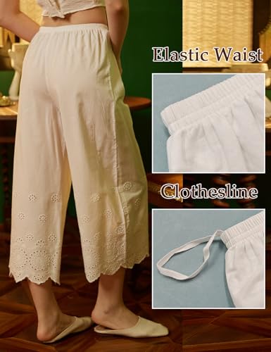 Image of BEAUTELICATE Vintage Cotton Shorts Pettipants Culotte Slip Cropped Sleepwear Pants with Lace Edge