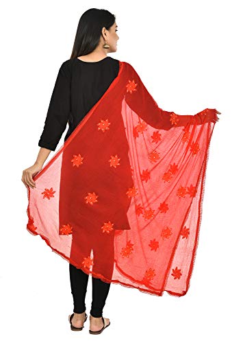 Image of YOUTHQUAKE Flower Embroidered Diamond Work Chiffon Dupatta for Womens & Girls With 4 Side Lace
