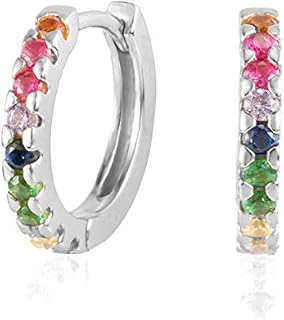 Brandlinger® Atelier Earrings for Women with Zirconia Stones Made of Gold-Plated 925 Sterling Silver Hoop Earrings with Diameter 13 mm