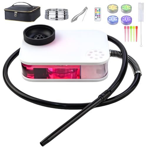 QiQiCi Hookah Box Portable Hookah Set for Travel Complete Shisha Kit with LED Lights & Bag Perfect for Any AdventureWhite
