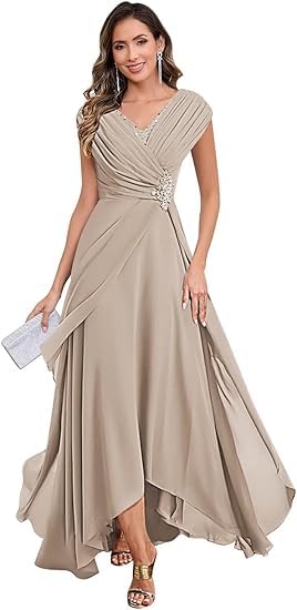 JIIL Brautmutterkleider Für Hochzeit,Damen Chiffon Brautmutterkleider Lang V-Ausschnitt Ärmelloses...