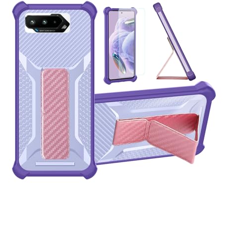 Funda para ASUS Rog Phone 5S Funda Carcasa Case Cover [con Protector de Pantalla de Cristal Templado] Híbrida [Soporte Plegable Magnético] [Esmerilado antihuellas] Púrpura