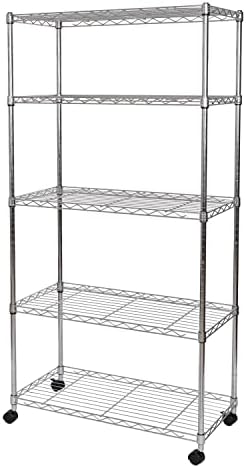 Seville Classics 5-Tier Wire Shelving with Wheels, 5-Tier, 30"" W x 14"" D (NEW MODEL), Chrome Plating, Plated Steel