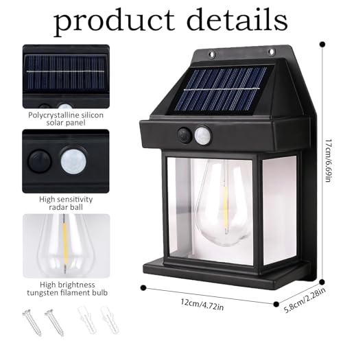 Solar Lights Outdoor, 2 Pack Waterproof Wall Lantern with Motion Sensor & 3 Modes 1200mAh Battey, IP65 Solar Security Lights for Garden Patio Courtyards Porches Fence Yard (Black) - Image 5