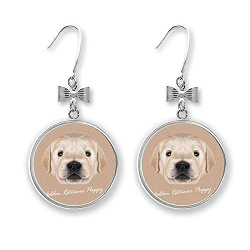 Trained Golden Retriever Puppy Dog Animal Bow Earrings Drop Stud