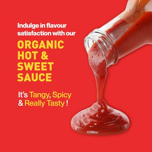 Image of Zama Organic Hot & Sweet Sauce 330 grams | Contain 75% Tomatoes | Low calorie | No added preservatives | No artificial colours and flavours