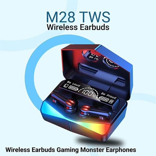 Image of M28 Wireless Earbuds TWS Bluetooth 5.1 Gaming Monster Earphones | Touch Control Headphones Microphone Mirror Screen Mini LED Display - Excellent Sound Ensure Fast