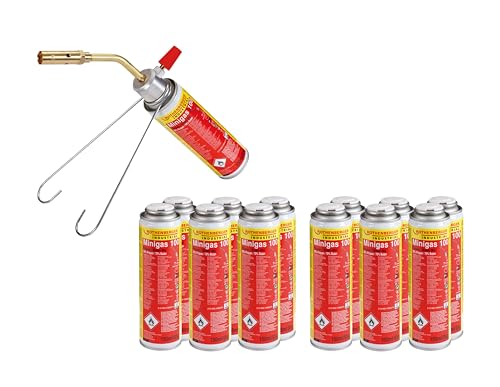 ROTHENBERGER Industrial Lötbrenner inkl. 13x Mini Gaskartusche 150 ml / 85 g | Gasbrenner | Schweißbrenner | Arbeitstemperatur 650°C | 7/16“ EU