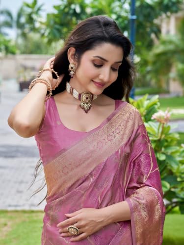 MANOHARI baby pink zari woven silk saree – image 5