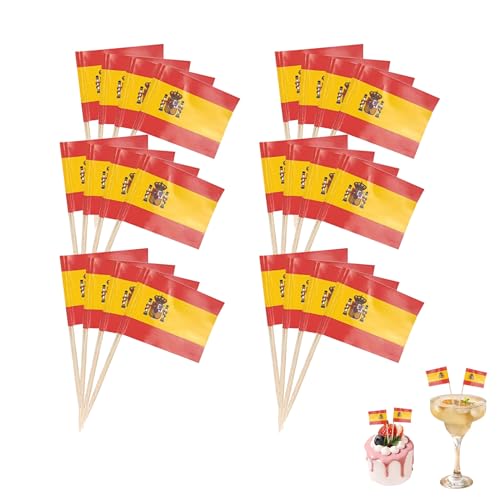Flagge Zahnstocher,Länderdeko Abend Flaggen,Cocktail-Stäbchen,Cupcake Topper,Cocktailspieße,Obstspieße,Bunte Kraftpapier,Verschiedene Lebensmittel Toothpick Flags für Party,Fest (Spanisch)