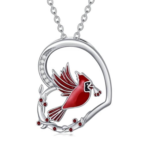 Pendentif ange en argent sterling et son cœur rouge cardinal ciselé main