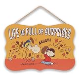 Peanuts Life Is Full of Surprises Hanging Wood Wall Decor - Fun Charlie Brown Sign for Fall Decor