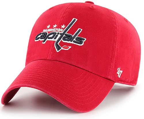 47 NHL Team Color Alternate Primary Logo Clean Up Adjustable Cap Dad Hat Adult One Size Fits All - Washington Capitals Red