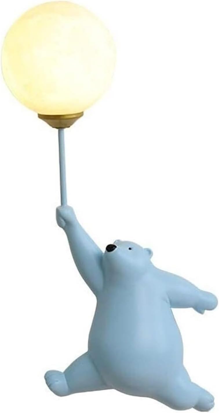 WJJHERRH Resin Lamp Body with 3D Moon Frosted Glass Lampshade Wall Creative Cartoon Bear Light for Living Room(White)