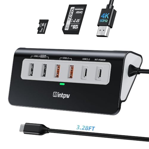 Image of intpw USB C Hub, P9 PRO USB C Hub Multiport Adapter with 4K HDMI, PD 100W, Type-C & 2 USB A 3.2 10Gbps, 2 USB A 2.0, SD /TF Card Reader, Aluminum USB Hub for Laptop, iPhone 17 Series, MacBook, iPad