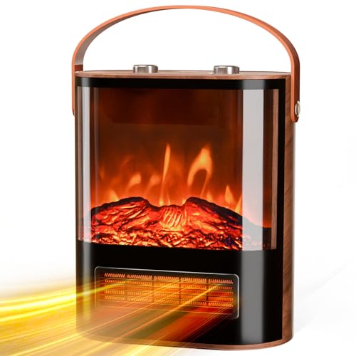 ROVSUN Electric Fireplace Heater for Indoor Use, 1500W Portable Fake Fireplace with 3D Realistic Flame, Adjustable Temperature, Overheat Protection & 4 Modes for Home Living Room Bedroom Office
