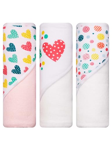 Image of LITTLE CELEBRITY Hooded Baby Towels 3-Pack – Soft Baby Bath Towels with Hood for Newborns & Toddlers, Baby Hooded Towel Set, 30" x 26" (Candy Hearts)