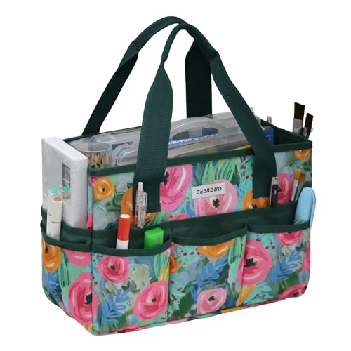 JLDTOP Bolsa organizadora de artesanato, organizador de arte com vários bolsos para armazenamento de materiais de escritório, scrapbooking, costura (verde floral)