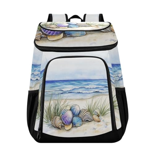 Seashells Beach Blue Cooler Backpack Leakproof Insulated Lunch Cooler Bag 30 Cans Camping Backpacks for Picnic Road Trip Beach