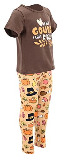 Image of Unique Baby 2 Piece Girls Printed Leggings Outfit with Short Sleeve Shirt Kid and Toddler Clothes Set
