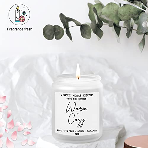 Winter Scented Candles Home Decor, Warm+Cozy, Sage + Fig Fruit + Honey + Caramel, Winter Gifts For Women, 7Oz Frosted Jar, 50 Hour Burn Time #TOP4