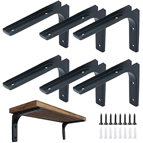 OVOV 6pcs Wall Mounted Shelf Brackets Heavy Duty Iron Brackets for DIY Storage Space (Black) 10inch Cover