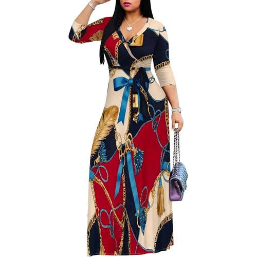 Image of PinkPatty Women's Long Sleeve Maxi Dress Plus Size Trendy Wedding Guest Wrap Dress with Pockets&Belt