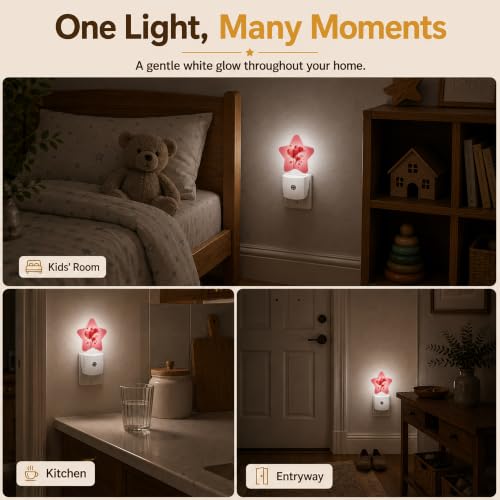 Image of Star Night Light Plug in, Love Heart Dusk to Dawn Sensor Night Light, Soft Glow Lamp for Kids Bedroom Nursery Hallway Bathroom, Energy Saving Compact Design