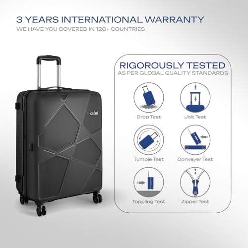 Image of Safari Pentagon Pro 8 Wheels Checkin Trolley Bag, Hard Case Polypropylene 360º Wheeling Luggage for Men & Women, Suitcase for Travel, Black, 66Cm Medium Size