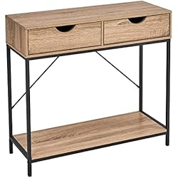 Cajones Para Estanteria Metalica LOLAhome Consola de 2 cajones y Estante de Color Natural Claro de Madera y Metal de 80x30x75 cm