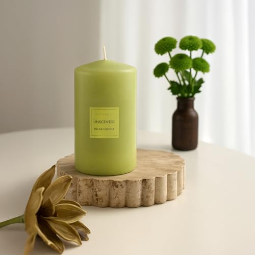 Lifescapes Unscented Pillar Candle - Green, 500g, 2.8 x 6 Inch | 60 Hours Burn Time | Ideal for Home Decor, Events, and Celebrations