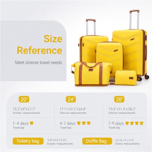 Image of CONCEPTEN Expandable Hardshell Luggage Set 5 Piece, 22x14x9 Airline Approved Carry On, 20 /24 /28 inch Suitcase Set with TSA Lock, Spinner Wheels, ABS+PC (Yellow) | Suitcase Set with Spinner Wheels TSA-approved Lock ABS Travel 20 /24 /28 Inch