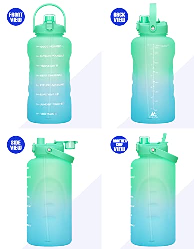 HydroPal 1 Gallon Water Bottles with Straw, 128 oz Water Bottle BPA Free Innovative 2-IN-1 Lid Gym Bottle with Times to Drink Motivational, Large for Sports Fitness Camping Water Jug （13.8X5.5 inch）